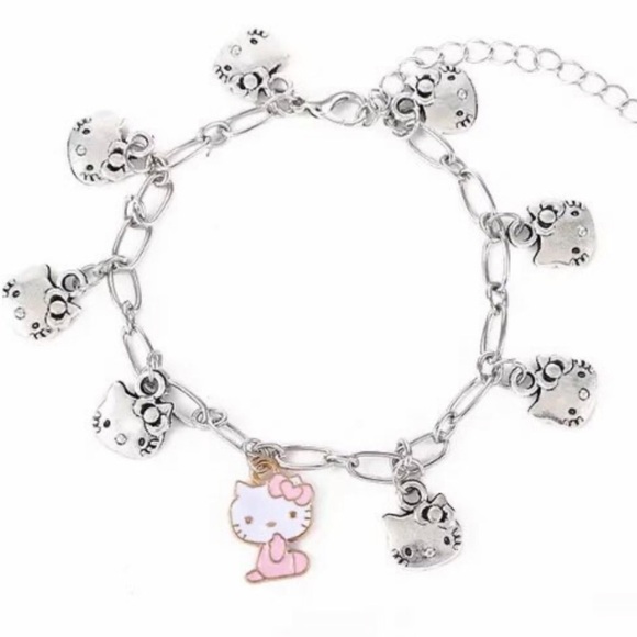 SANRIO HELLO KITTY CHAIN LINK KAWAII CUTE SILVER TONE CHARM BRACELET gift - Picture 2 of 5